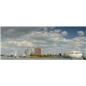 fotowand, fotobehang, muurposter Rotterdam Skyline en Erasmusbrug, Euromast, kop van zuid