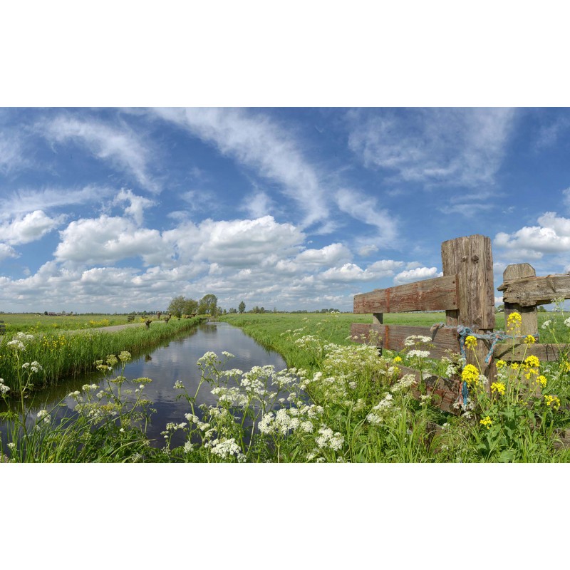 fotobehang fotowand muurposter weide met sloot en wolkenlucht fotobehangmarkt.nl foto gerard veerling